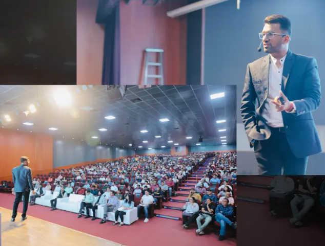 Trivro AI founder speaking at packed auditorium