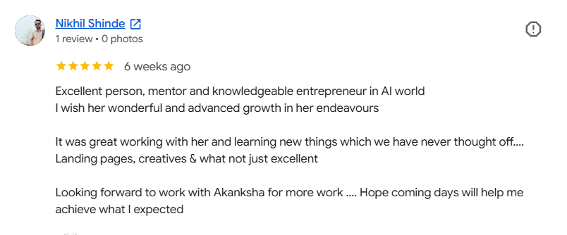 Google review by Nikhil Shinde: 5 stars - excellent mentor