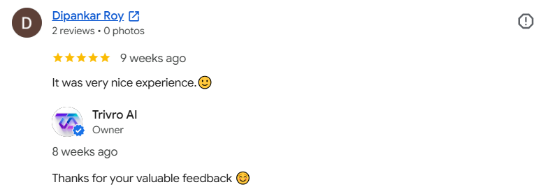 Google review by Dipankar Roy: 5 stars - very nice experience