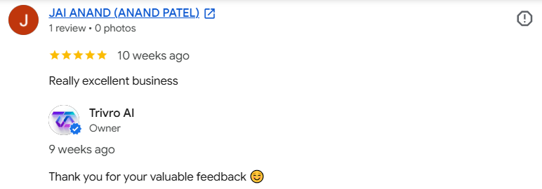 Google review by Jai Anand: Really excellent business
